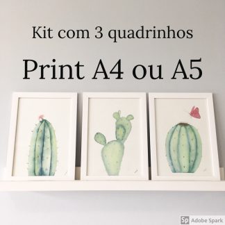 trio de cactos quadrinhos aquarela