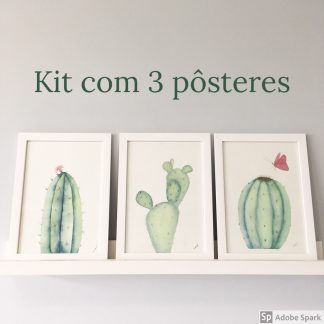 trio de cactos pôster aquarela