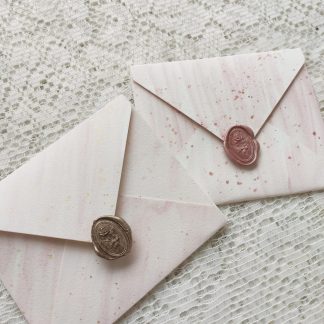 Cartões e envelopes de aquarela com lacre de cera
